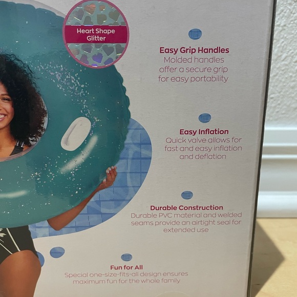 JUSTICE Glitter tube pool float with Grab Handles 39” inches inflated Ages 6+ - Picture 4 of 10